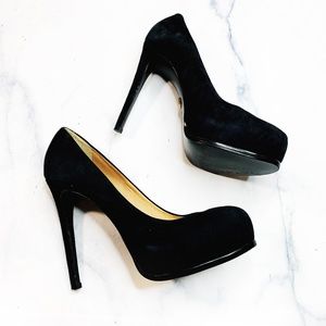 Pour la Victoire Irina Black Suede Platform Heels